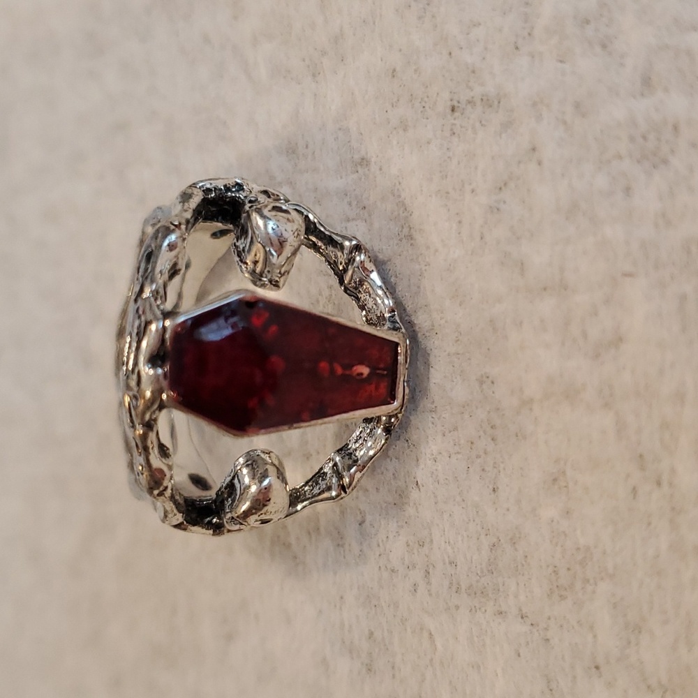 Halloween Gothic coffin and skull ring Size 7